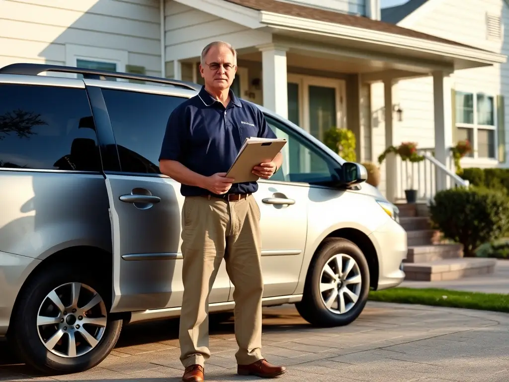 A mobile notary public arriving at a client's home, showcasing the convenience and flexibility of mobile notary services.
